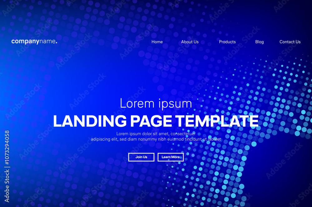 Abstract modern technology Landing page template, flowing line digital technology, smooth particle wave, big data techno design concept background wallpaper, Annual reports, flyer, poster, cover. EPS 