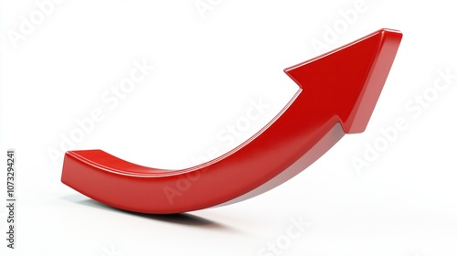 Red arrow pointing in a downward curve, isolated on white, showing decline