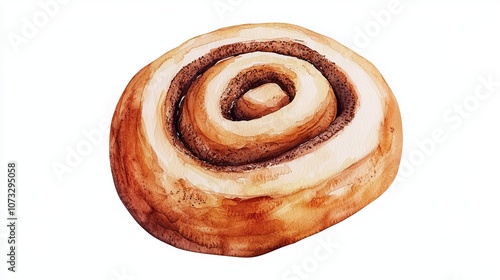 Cinnamon roll, delicious sweet pastry with icing, white isolate background.