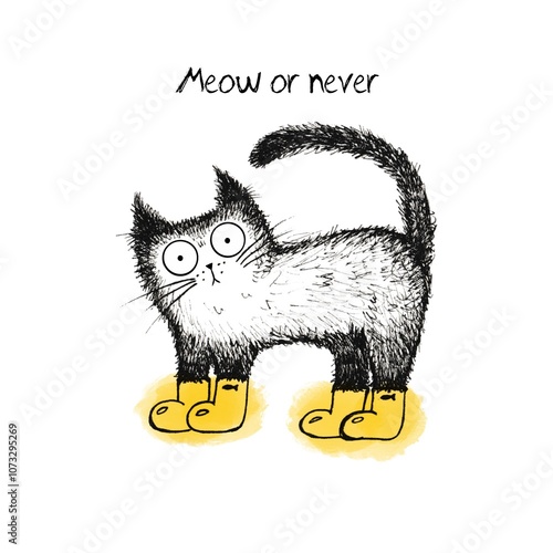 Hand drawn illustration sketch of funny cats on white background