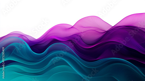 Abstract wave design with vibrant shades of purple and blue on a white background.