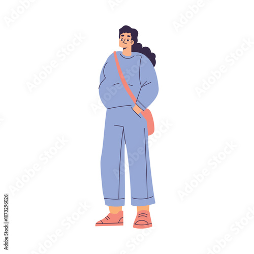 Happy Pregnant Woman Character in Standing Pose Vector Illustration