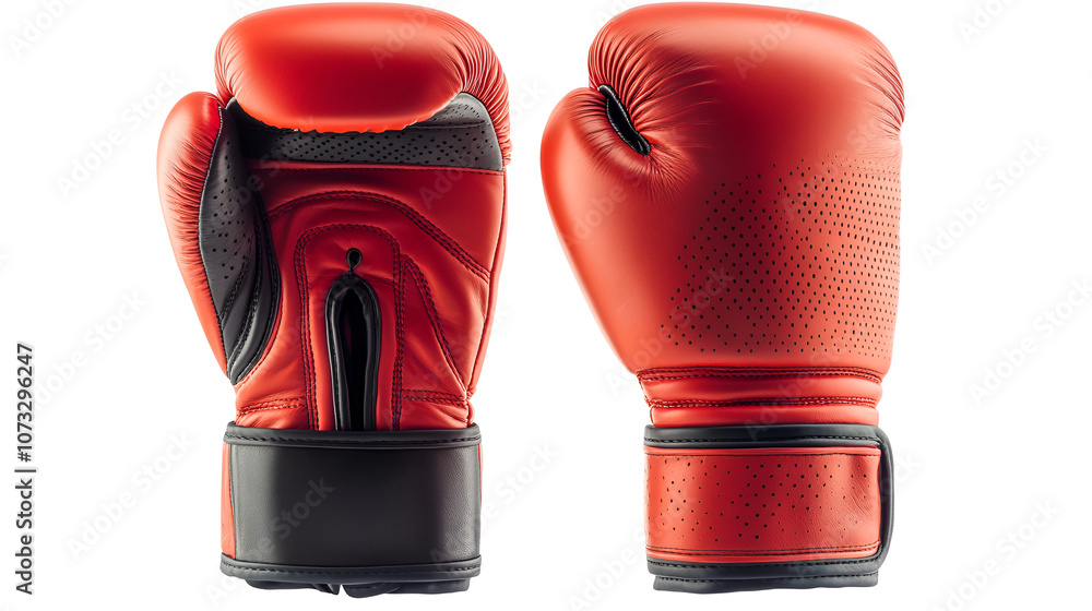 Red leather boxing glove isolated on white background , two red boxing gloves, deployed in different ways, on a white background , A pair of boxing gloves on a white background for boxing day
