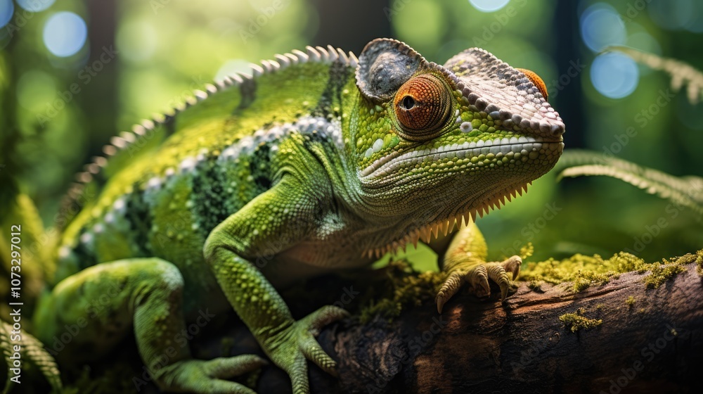 Fototapeta premium Green Chameleon on a Branch