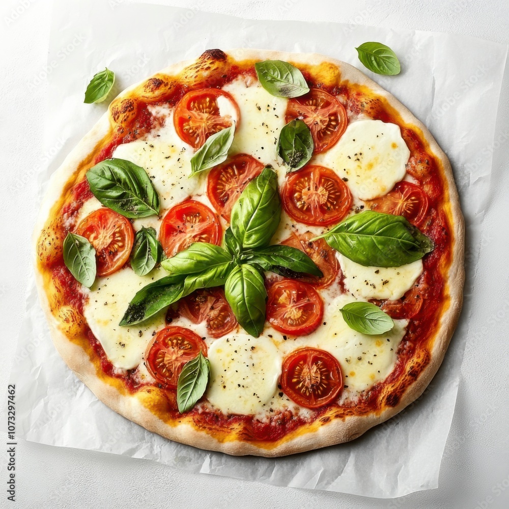 Fresh Margherita Pizza with Basil and Tomatoes Fresh Margherita Pizza with Basil and Tomatoes