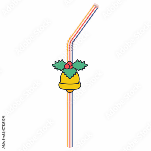 Christmas party straw with bell vector cartoon illustration isolated on a white background.