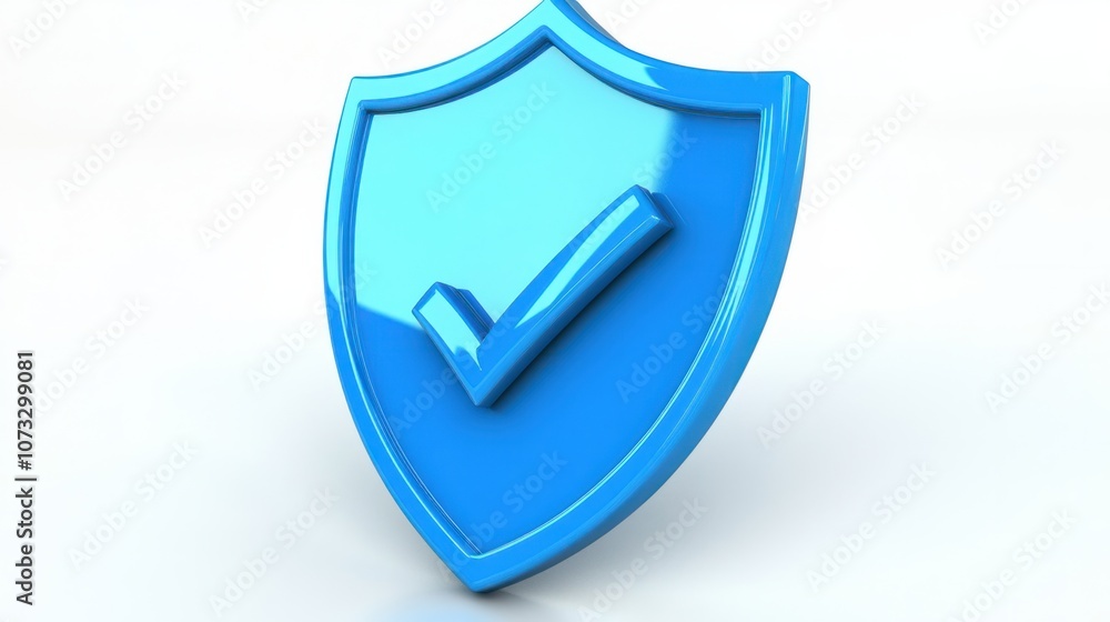 3D blue shield with bold checkmark, isolated on white, symbolizing trustworthy protection 3D blue shield with bold checkmark, isolated on white, symbolizing trustworthy protection