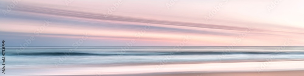 Fototapeta premium serene beach shoreline, dynamic flowing waves, cotton candy sky, golden sunrise, turquoise ocean water, pastel clouds formation, foam patterns on sand, long exposure seascape, dramatic seaside