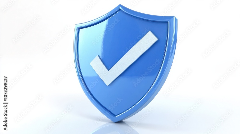 3D blue shield with checkmark icon in the center, isolated on white, symbolizing verified protection 3D blue shield with checkmark icon in the center, isolated on white, symbolizing verified protection
