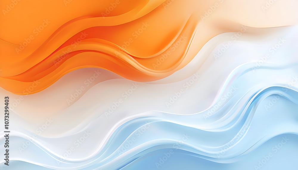 Fototapeta premium Flow of harmony: vibrant wave abstract, wave symphony: a dance of colors - Abstract orange, white, and blue background with waves