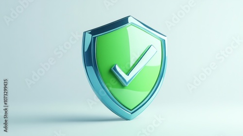 Wallpaper Mural 3D green and blue shield with checkmark, isolated on white, symbolizing secure access approval Torontodigital.ca