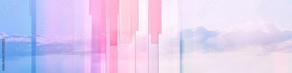 abstract sky composition, vertical striped pattern, pastel gradient colors, fragmented cloud formations, geometric art photography, soft pink and blue tones, minimalist sky design, artistic atmosphere
