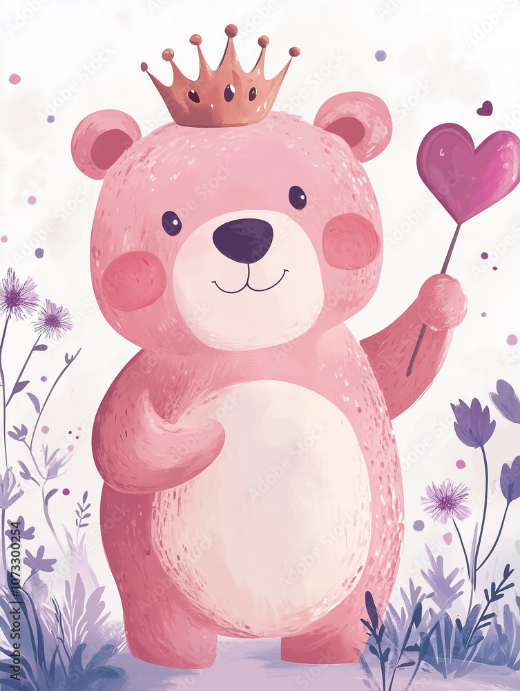Fototapeta premium Pink Teddy Bear Princess with Lollipop in a Magical Setting