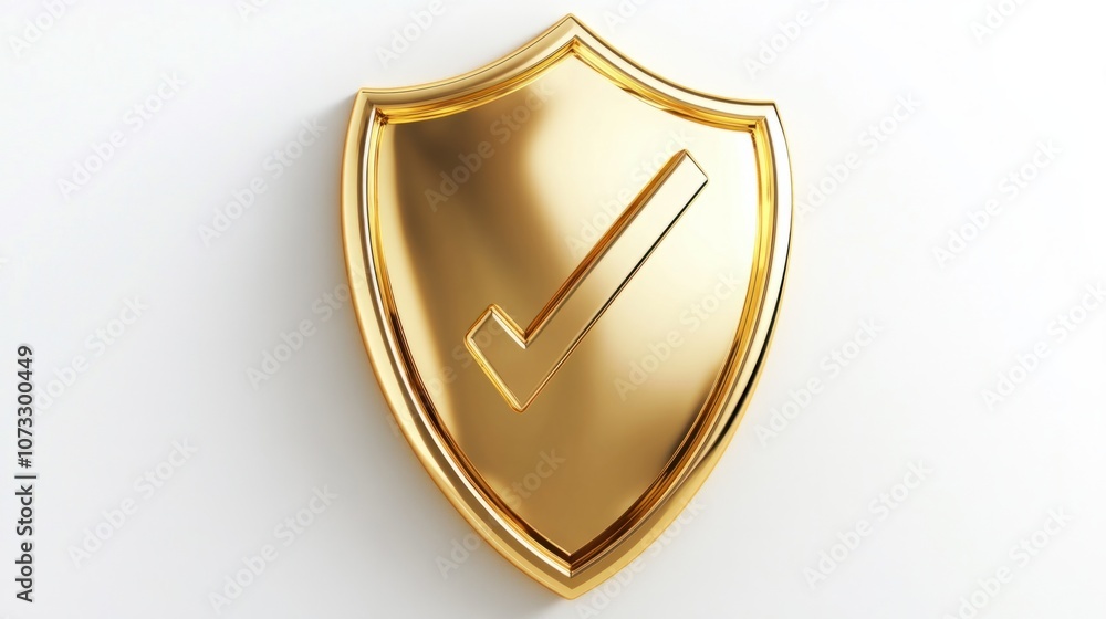 Elegant gold shield with checkmark, isolated on white, representing top-level security Elegant gold shield with checkmark, isolated on white, representing top-level security