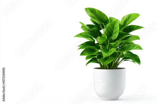 A vibrant green plant in a modern white pot, adding freshness to any space, isolated on white background.