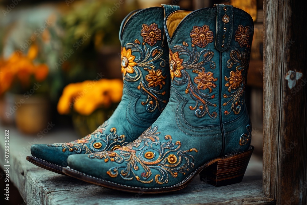 Trendy cowboy boots with cowboy patterns. Generative AI Trendy cowboy boots with cowboy patterns. Generative AI