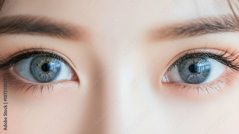 Naklejka premium Focused Gaze: A Close-Up of Intrigued Eyes.Concept of focus, vision, and mindfulness, Optometry, meditation, psychology, and spirituality.