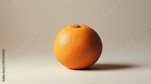 An isolated orange on a clean, solid color background like soft gray or light beige. The minimalist backdrop highlights the orangea??s texture and color, creating a straightforward and elegant visual photo