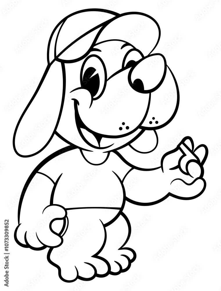 Funny Coach Dog cartoon characters wearing cap, carrying a whistle and stopwatch. Best for outline, logo, and coloring book with athletics themes for kids Funny Coach Dog cartoon characters wearing cap, carrying a whistle and stopwatch. Best for outline, logo, and coloring book with athletics themes for kids