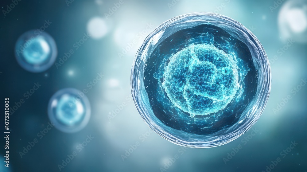 A vibrant, close-up view of a cell, showcasing intricate structures and glowing elements, representing biological processes at a microscopic level. A vibrant, close-up view of a cell, showcasing intricate structures and glowing elements, representing biological processes at a microscopic level.