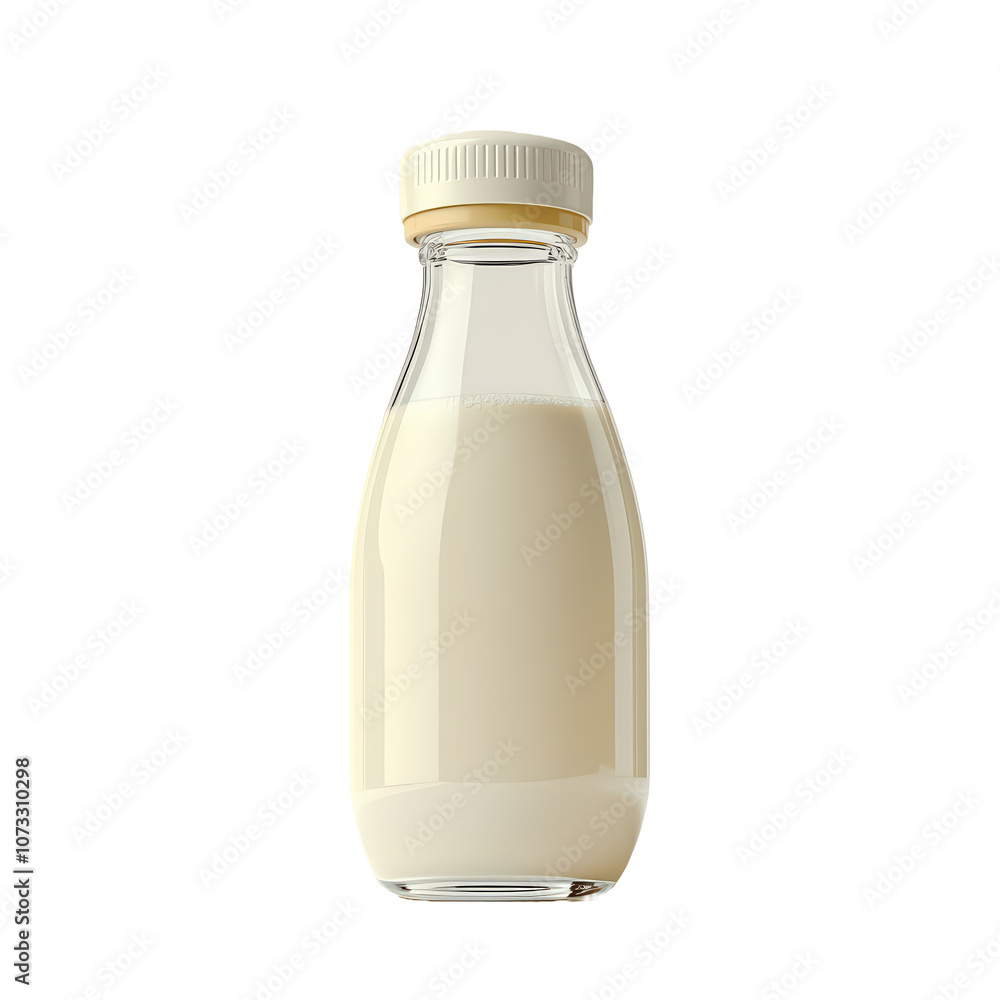 Baby bottle filled with milk on transparent on white background. Baby bottle filled with milk on transparent on white background.