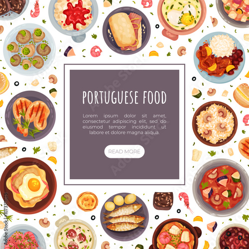 Portuguese Dishes and Main Courses Banner Design Vector Template