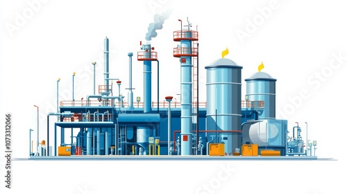 natural gas conversion, modern gas conversion plant, isolated, white background, detailed technology illustration