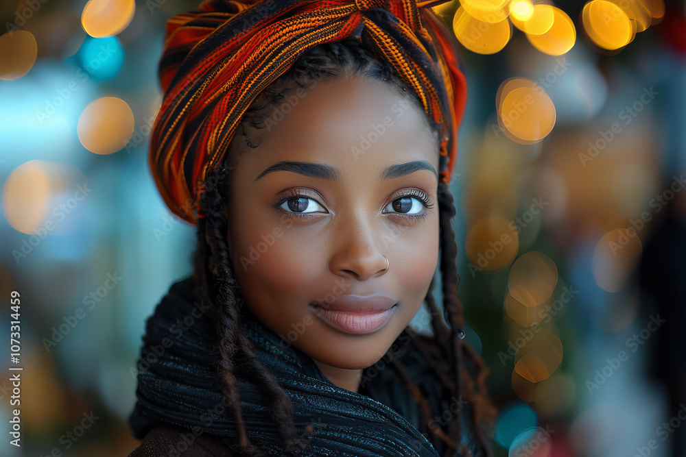 A woman with a scarf wrapped around her head and a nose ring A woman with a scarf wrapped around her head and a nose ring