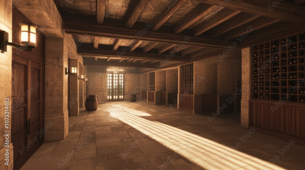 Luxurious Spanish-Inspired Wine Tasting Room with Rich Wooden Accents and Modern Design Luxurious Spanish-Inspired Wine Tasting Room with Rich Wooden Accents and Modern Design