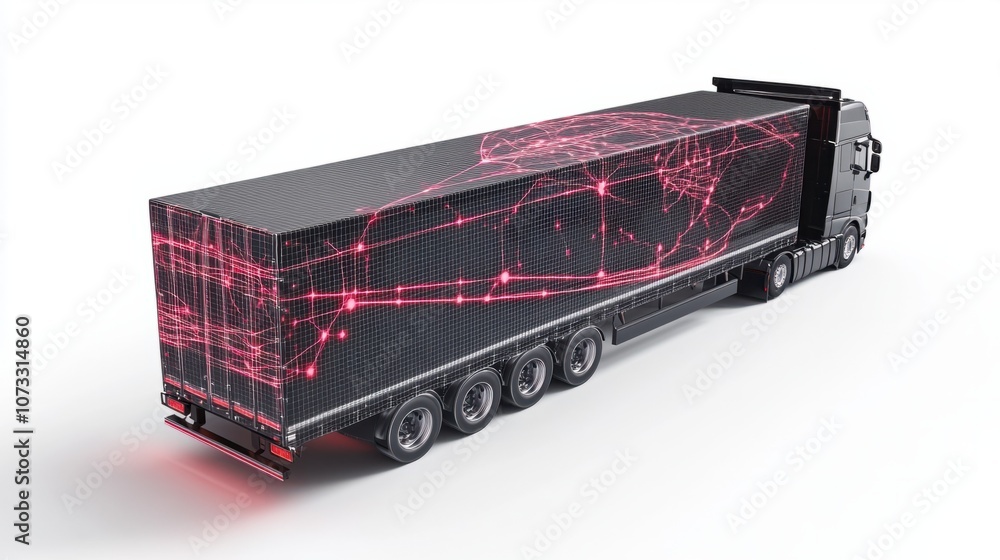 semi-trailer truck with global network lines, symbolizing international logistics, isolated on white semi-trailer truck with global network lines, symbolizing international logistics, isolated on white