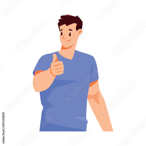 Man Character Showing Thumb Up Hand Gesture Expressing Emotion with Body Language Vector Illustration