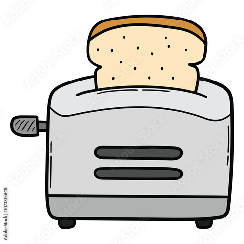 Hand drawn cartoon gray toaster on white background.