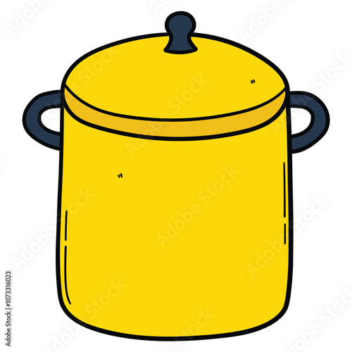 Hand drawn cartoon yellow saucepan on white background.