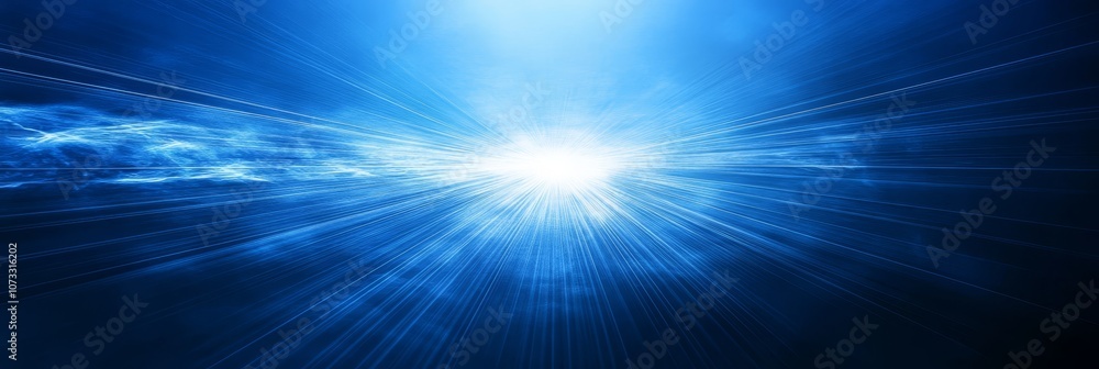 Fototapeta premium Abstract Technology Background Blue Energy Rays Emanate From a Central Bright, White Light Source