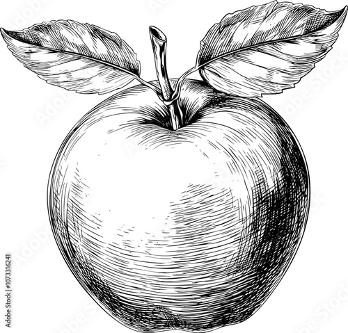 Apple sketch vintage vector tree fruit line woodcut hand drawn. Food isolated plant orchard leaf style icon graphic engrave etched. Cider Victorian art linocut doodle botanic logo branch white.