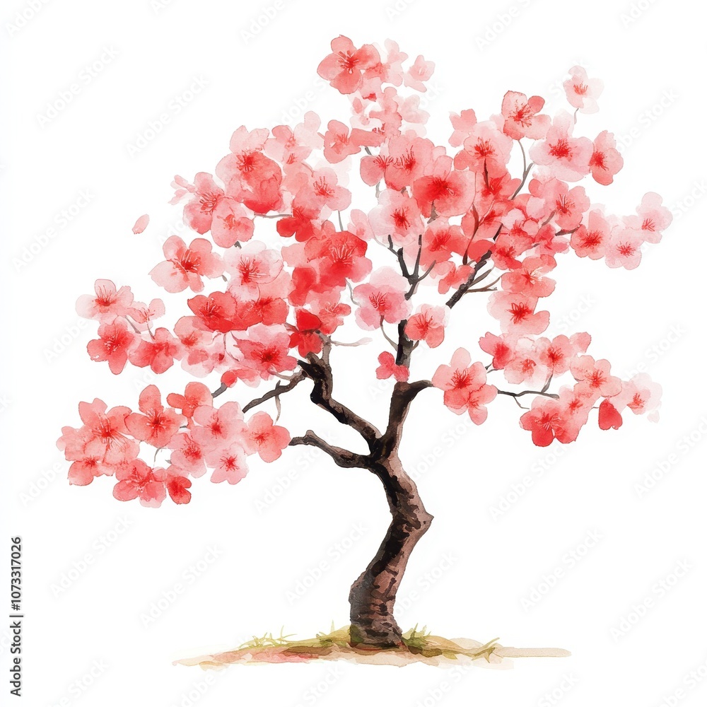 Vibrant Hand-Painted Sakura Tree in Watercolor Style Vibrant Hand-Painted Sakura Tree in Watercolor Style