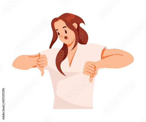 Young Woman Showing Thumb Down Hand Gesture Vector Illustration