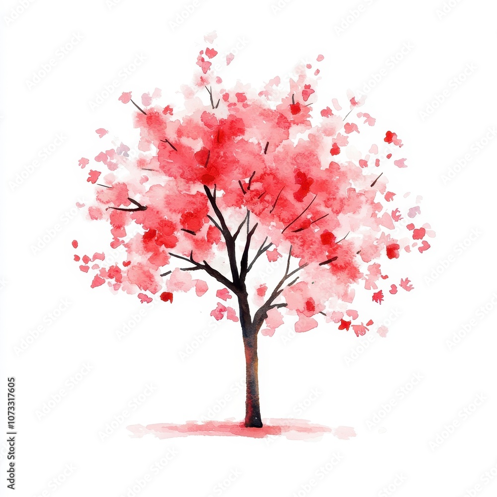 Soft Pink Watercolor Cherry Blossom Tree Illustration