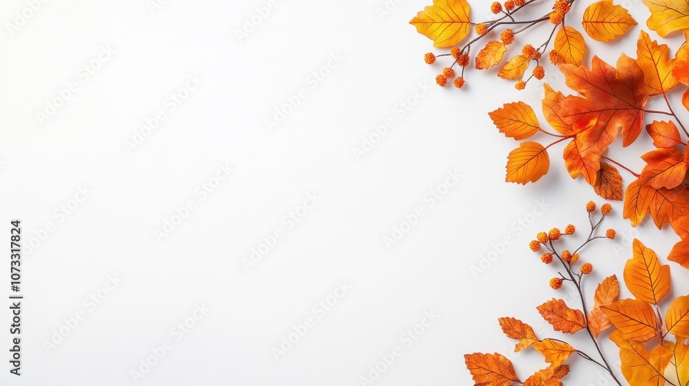 Realistic Fall Foliage on White Background Realistic Fall Foliage on White Background