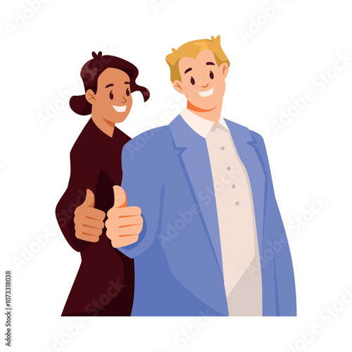 Man and Woman Character Showing Thumb Up Hand Gesture Expressing Emotion with Body Language Vector Illustration