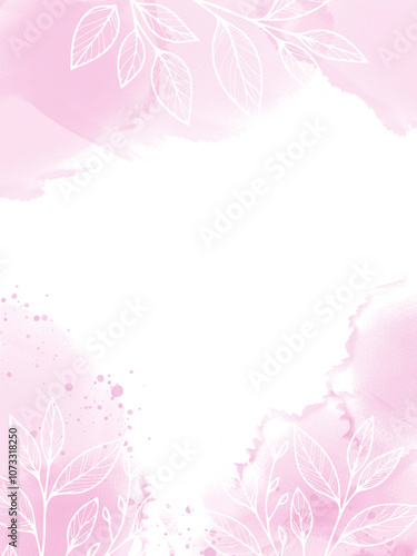 pink background with flowers, watercolor brush stains
