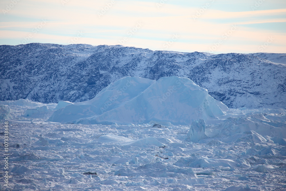Icebergs and frigid scenery in Greenland, Arctic