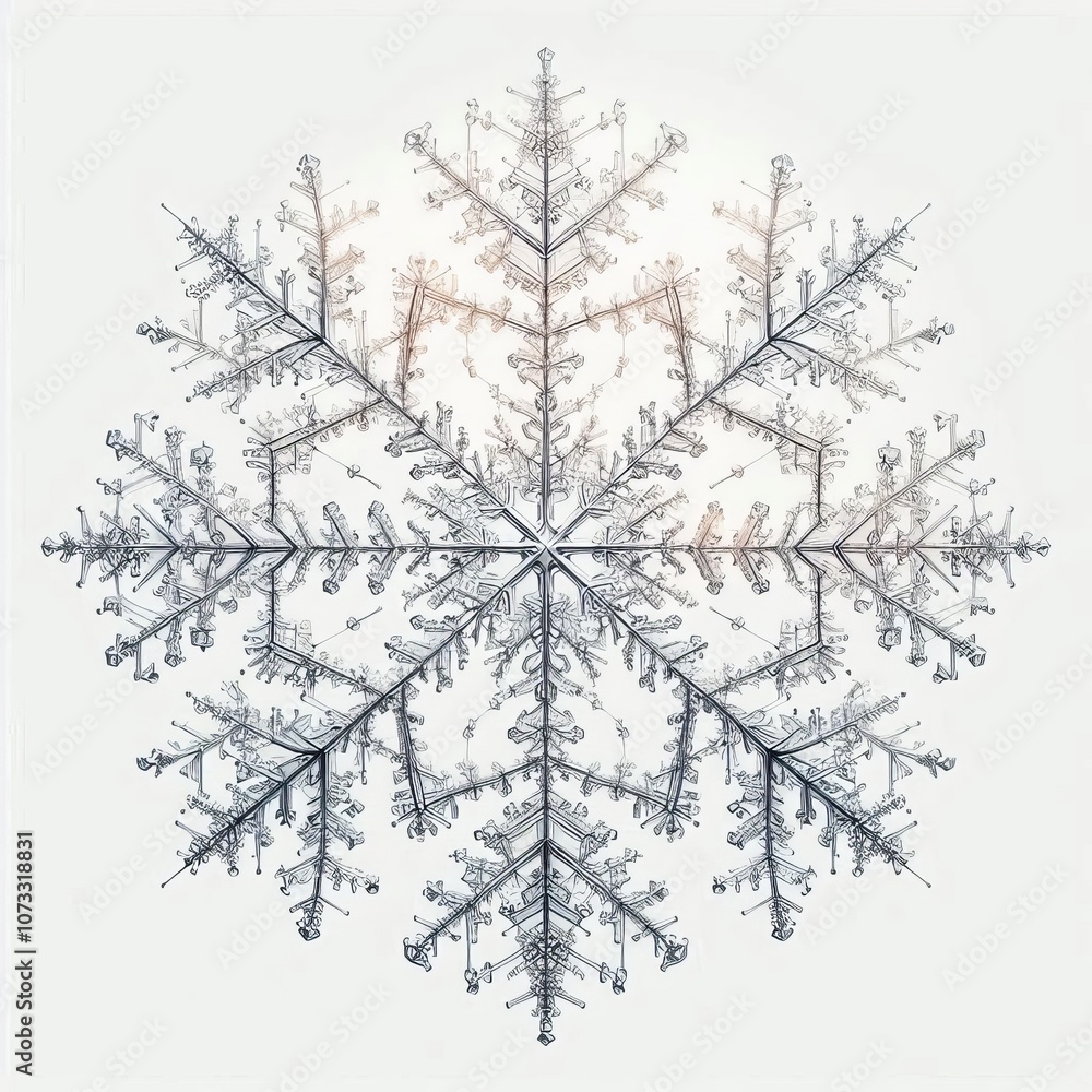Delicate symmetrical snowflake with intricate geometric patterns Delicate symmetrical snowflake with intricate geometric patterns