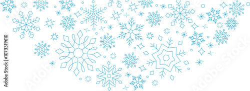 Merry Christmas card template festive design border with made of beautiful snowflakes. Snowflake frame for merry charistmas celebration. Xmas decoration