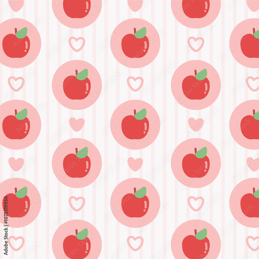 Cute apple and heart pattern.A cute pattern featuring red apples and heart elements on a soft pink background. Cute apple and heart pattern.A cute pattern featuring red apples and heart elements on a soft pink background.