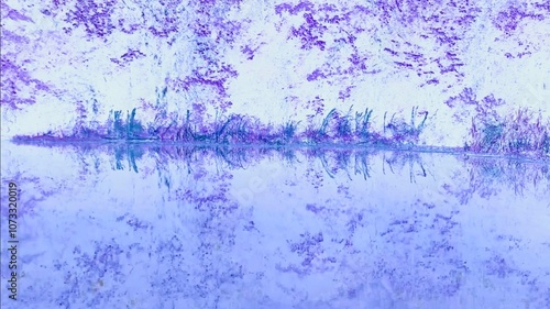 abstract reflection of creekside flora with lavender-azure hues and filter photo