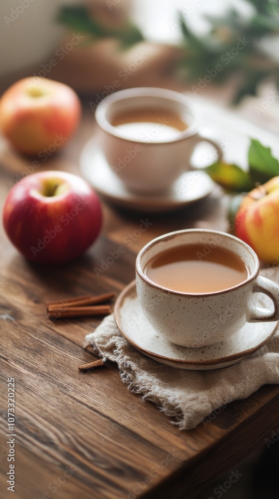 An empty scene featuring blank mockup template on a Thanksgiving coffee table with mugs of hot cider and cinnamon sticks, An empty scene featuring blank mockup template on a Thanksgiving coffee table with mugs of hot cider and cinnamon sticks,