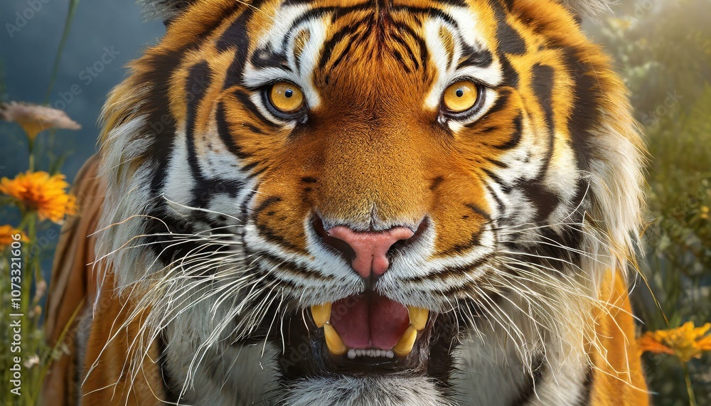 Fototapeta premium Close up of a yellow tiger with red eys