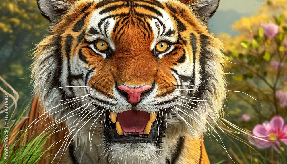 Close up of a yellow tiger with red eys Close up of a yellow tiger with red eys