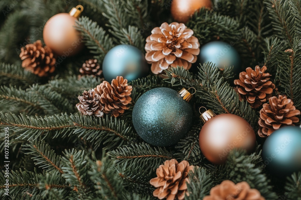Christmas tree with pine cones teal and beige ornaments capturing a rustic earthy holiday aesthetic with natural elements soft textures and warm festive vibes Christmas tree with pine cones teal and beige ornaments capturing a rustic earthy holiday aesthetic with natural elements soft textures and warm festive vibes